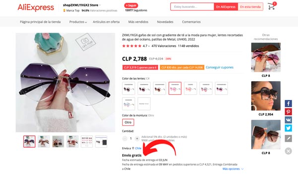 Productos en Aliexpress con envíos gratis a Chile