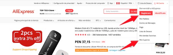 Regístrate en AliExpress desde Perú